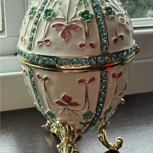 Decorative Egg with Floral Design and Gem Accents